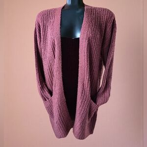 Women's Open Front Cardigan Sweater - Dusty Mauve Pink Size S